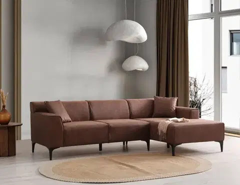 Sedacie súpravy Rohová sedacia súprava / Rohová pohovka New Petra R Corner - Cognac