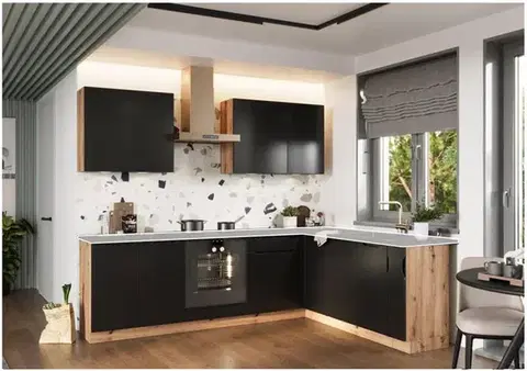 Kompletné kuchynské zostavy Artstolk Rohová kuchynská linka ISABEL | 200-260 cm dub artisan/čierna Prevedenie: bez pracovnej dosky