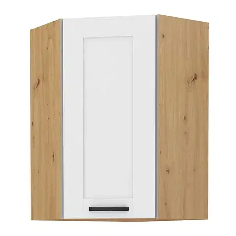 Kuchynské horné skrinky KONDELA Lula 58x58 GN-90 1F horná rohová kuchynská skrinka biela / dub artisan