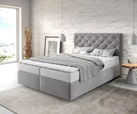 Postele Boxspring DELIFE Boxspring posteľ Dream-Great 140x200 cm mikrovlákno sivá s matracom a topperom