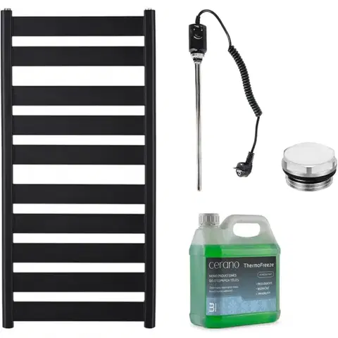 Doplnky do kúpeľne CERANO - Kúpeľňový elektrický radiátorový set Marco - 600W - čierna matná - 1125x550 mm CER-680516