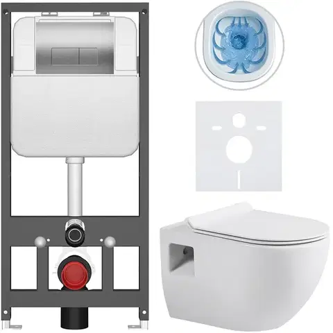 Záchody CERANO - Kompletný WC set Basic/Dure - biela lesklá - WC tlačidlo Modulo/Strieborná - závesné - predstenová inštalácia - 51x35 CER-8050BD85897