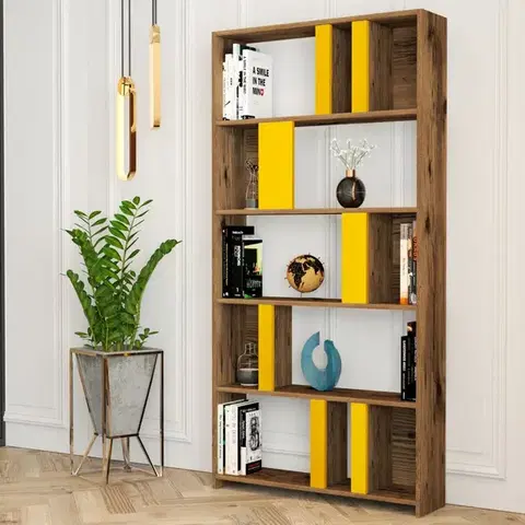 Knižnice Knižnica Lima - Walnut, Yellow