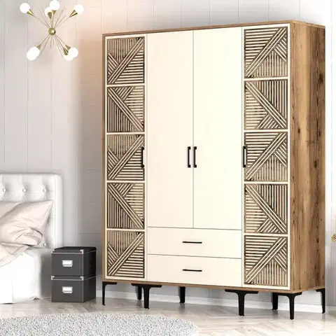 Šatňové skrine Šatníková skriňa Kumsal PTP - Walnut, Cream