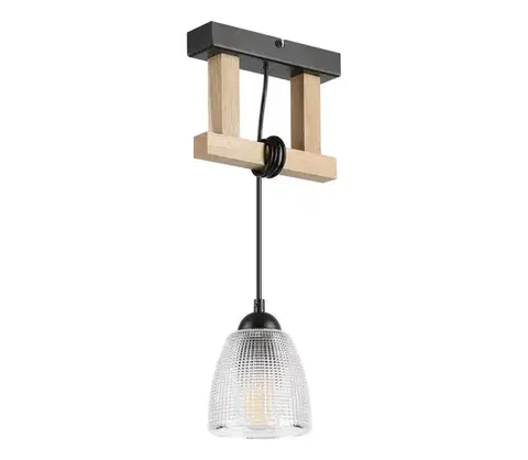 Svietidlá  Závesný luster LEANDRA na lanku 1xE27/15W/230V dub/čierna LM-1.300/DĄB