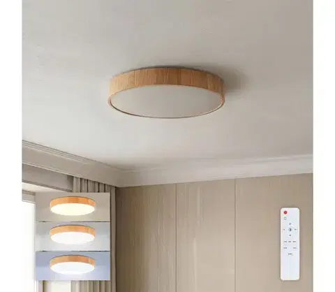 Svietidlá BRILAGI - LED stmievateľné stropné svietidlo POOL LED/36W/230V Ø 30 cm, drevený dekor + diaľkové ovládanie WO800-OEM47-30-REM