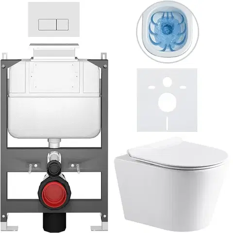 Záchody CERANO - Kompletný WC set Basic/Carlito - biela lesklá - WC tlačidlo Modulo/Biela - ovládanie zhora - predstenová inštalácia - 48,5x36,5 CER-8050BD86045