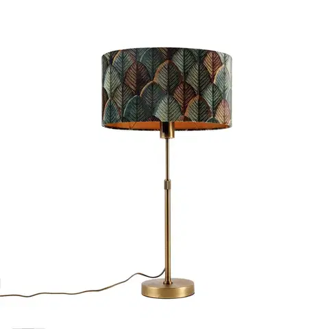 Stolné lampy Stolná lampa bronzová s oválnym zamatovým tienidlom s dizajnom listov 35 cm - Parte