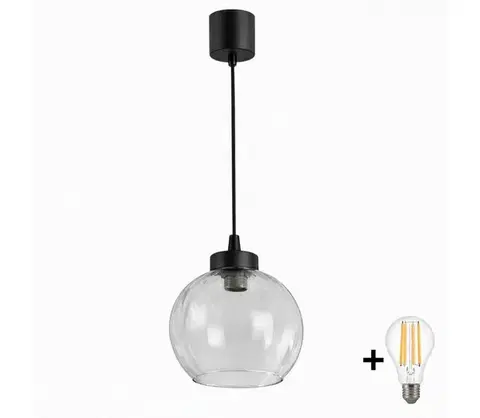 Svietidlá BRILAGI - LED luster na lanku RETRO GLASS 1xE27/60W/230V pr. 25 cm čierna/číra NSTK7491+TK6439A