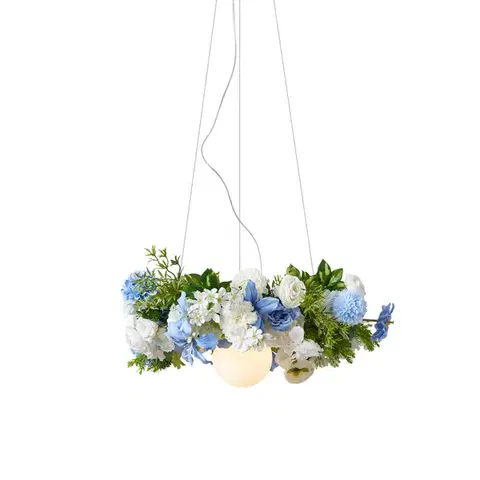 Stropné osvetlenie Bohemian závesná lampa čierna s farebnými kvetmi modrá a biela - Flower Power
