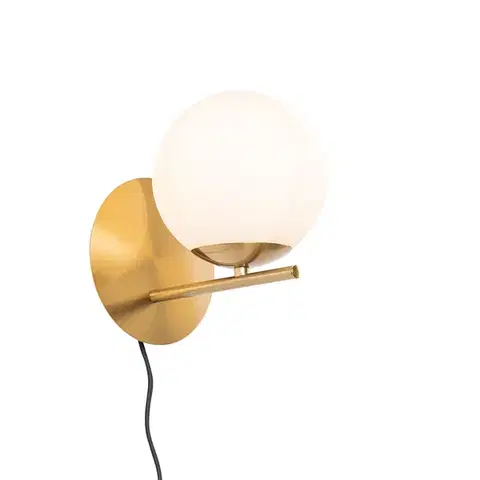 Nástenné osvetlenie Art Deco nástenná lampa zlatá a opálové sklo - Flore