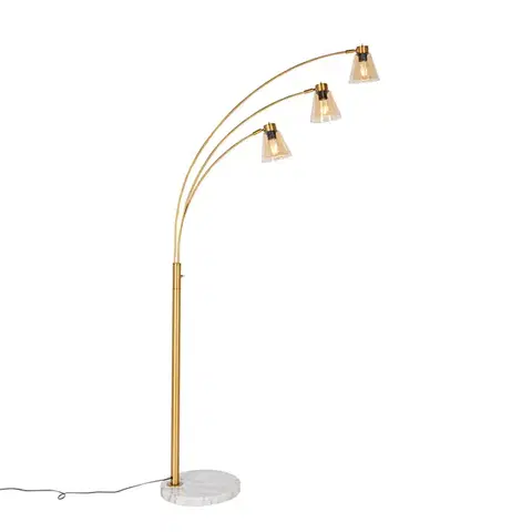 Oblúkové lampy Oblúková lampa bronzová s mramorom a jantárovým sklom 3-svetlo - Nina