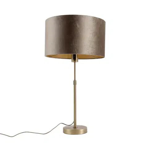Stolné lampy Stolná lampa bronzová so zamatovým tienidlom hnedá 35cm - Parte