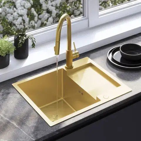 Kuchynské drezy REA REA - Oceľový drez Paul BRUSH GOLD s kuchynskou batériou KPL-96010