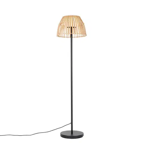 Vonkajšie stojanové svietidlá Rustikálna vonkajšia stojaca lampa čierna s bambusom vrátane LED - Kaiser
