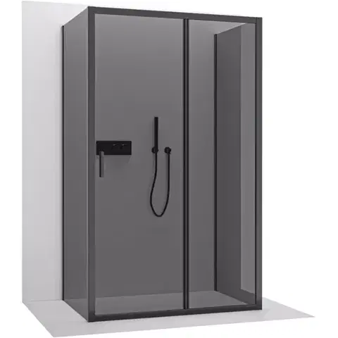 Sprchovacie kúty CERANO - Trojstenný sprchovací kút Varone LINE UL/P - 6 mm - čierna matná, grafitové sklo - 120x70x195 - posuvný CER-8050BD7835