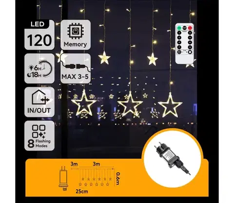 LED osvetlenie  B.V.  - LED vonkajší vianočný reťazec 120xLED/6W/230V/8 funkcií 3x0,6m IP44 teplá biela+DO B10303S74