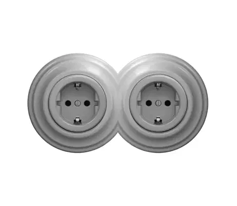 Predlžovacie káble lap - Dvojitá retro domová zásuvka s rámčekom SCHUKO 230V sivá 2xKA0053+2xKA0111