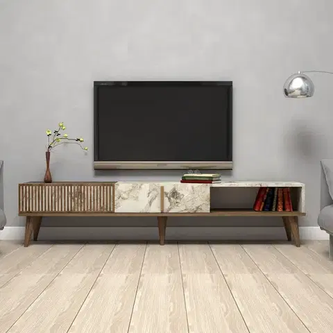 TV stolíky CART TV stolík na nožičkách, orech/biela