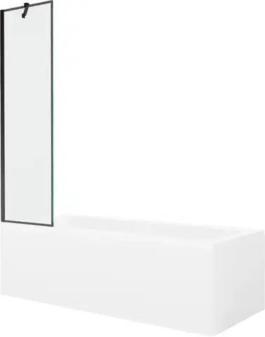 Sprchové dvere MEXEN/S - Cubik obdĺžniková vaňa 150 x 70 cm s panelom + vaňová zástena 50, čierna vzor 550315070X9505007070