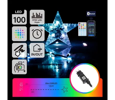LED osvetlenie  B.V.  - LED RGBICW Vonkajšia svetelná reťaz 100xLED/10W/230V 10m IP44 + DO S104033VN