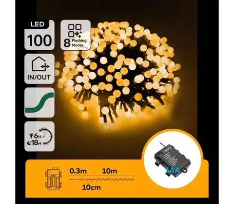 LED osvetlenie  B.V.  - LED vonkajší vianočný reťazec 100xLED/8 funkcií 3xAA 10,3m IP44 teplá biela B10303K5I