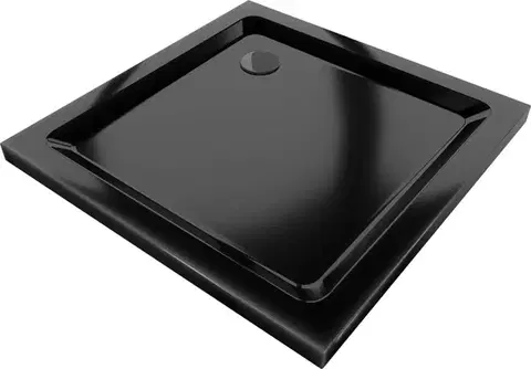 Vane MEXEN/S - Flat sprchová vanička štvorcová slim 90 x 90, černá + čierny sifón 40709090B