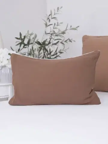 Dekoračné obliečky MKLozkoviny.sk Mušelínová obliečka na vankúš 40 x 60 cm - Alexia Duo - hnedá/krémová-  -