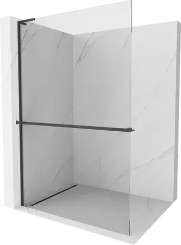 Sprchové dvere MEXEN/S - Kioto+ L Sprchová zástena WALK-IN s poličkou a držiakom uterákov 55 x 200, transparent, čierna 800-055-123-70-00