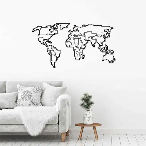 Bytové doplnky Kovová dekorácia na stenu SVETOVÁ MAPA, čierna