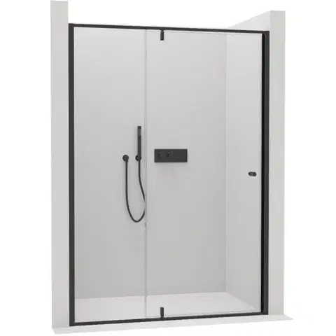 Sprchovacie kúty CERANO - Sprchové pivotové dvere Santini Ľ/P - 6 mm - čierna matná, transparentné sklo - 110x195 CER-428758