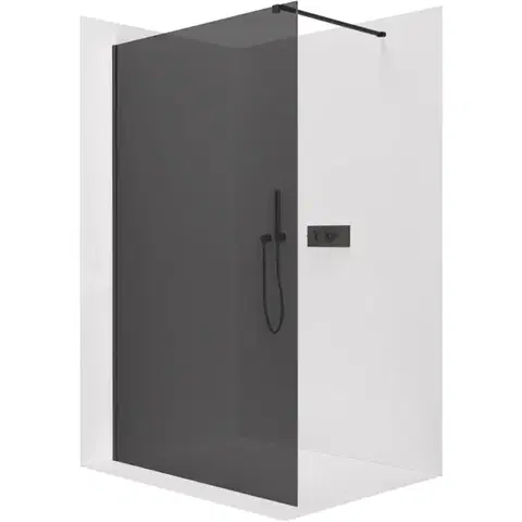 Sprchové dvere CERANO - Sprchová zástena Walk-in Onyx Cube Ľ/P - 8 mm - hranatá vzpera - čierna matná, grafitové sklo - 40x200 CER-8050BD71921