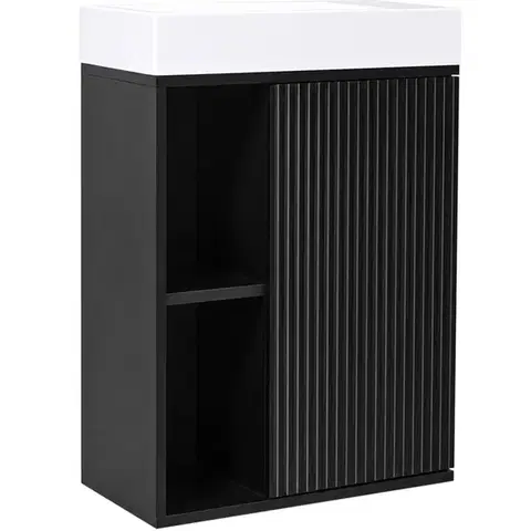 Kúpeľňový nábytok CERANO - Umývadlová skrinka pre WC Sofia - čierna matná + umývadlo z liateho mramoru Sofia - biela matná - 50x70x25 CER-092944