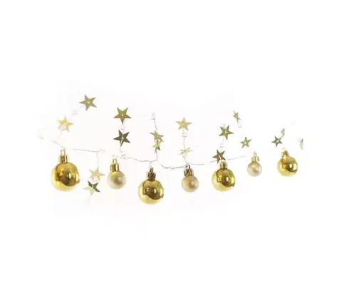 Vianočné osvetlenie  DCGW11 20 LED girlanda zlaté gule s hviezdami 1,9 cm 2x AA vnútorná teplá biela