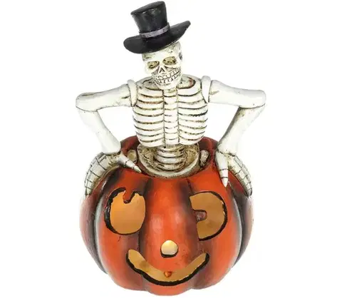 Svietidlá  - LED Dekorácia HALLOWEEN LED/2xLR44/teplá biela kostlivec v tekvici živica 52000332