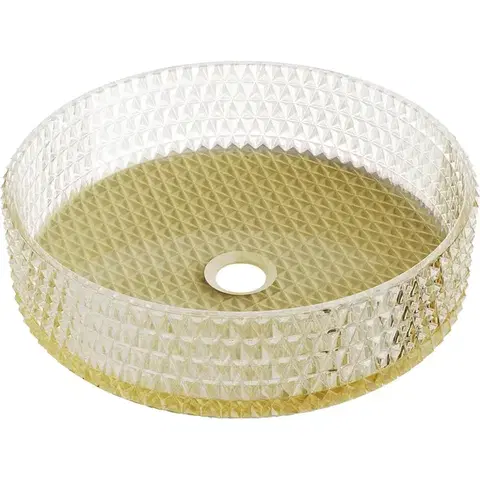 Umývadlá MEXEN - Aura sklenené umývadlo na dosku 39 x 39, transparent/zlato 24013951