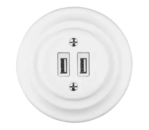 Predlžovacie káble Bohemia-Design - Porcelánová retro USB napájacia zásuvka s rámikom 2x USB-A biela 12359388