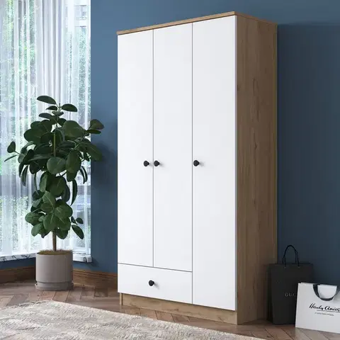 Šatníkové skrine TITANITE šatníková skriňa so šuplíkom, orech/biela