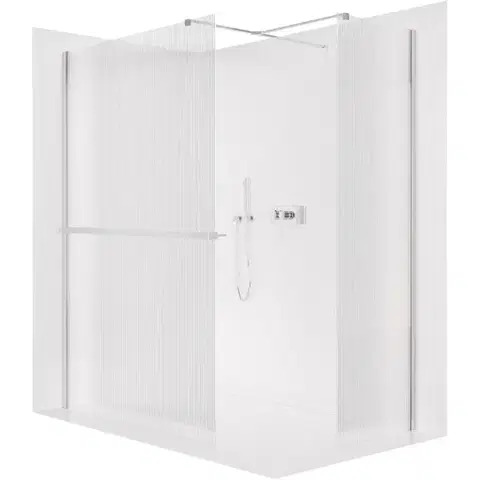 Držadlá k vani CERANO - Sprchová zástěna Walk-in Onyx T L/P - 8 mm - hranatá vzpěra + polička/držák na ručníky - chrom, rýhované sklo - 160x160x200  CER-8050BD4398