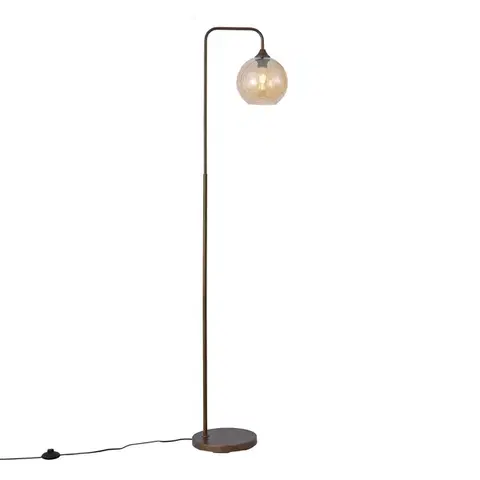 Stojace lampy Stojacia lampa Art Deco tmavý bronz s jantárovým sklom - Sandra
