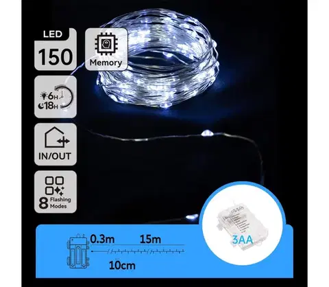 LED osvetlenie  B.V.  - LED vonkajšia svetelná reťaz 150 LED/8 funkcií 15,3 m IP44 studená biela B10303K1E