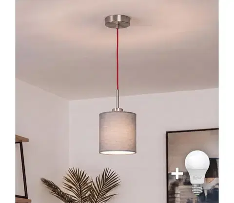 Svietidlá BRILAGI - LED luster na lanku NUBILA 1xE27/60W/230V priemer 14 cm červená/svetlosivá EG32516+BG2454