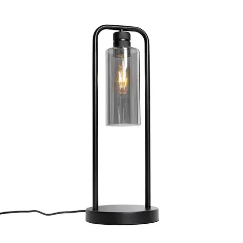 Stolné lampy Moderná stolná lampa čierna s dymovým sklom - Stavelot