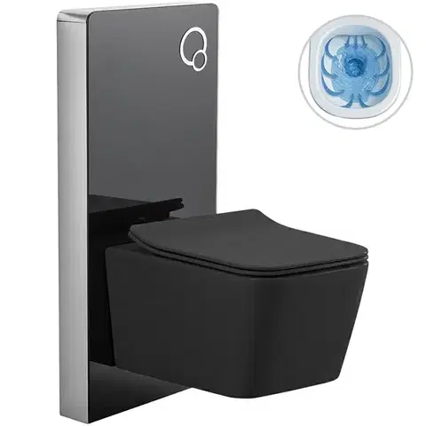 Záchody CERANO - Kompletný WC set Modul/Forte - čierna matná - integrované WC tlačidlo - pneumatický modul - 51x36 CER-979851