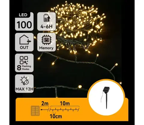 LED osvetlenie  B.V.  - LED solárny svetelný reťazec 100xLED/8 režimov 12m IP65 teplá biela B10201K78