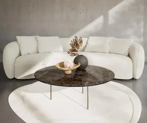 Konferenčné stolíky DELIFE Konferenčný stolík Edge okrúhly 100x100 cm keramika Laminam® Emperador Extra Lucidato tmavohnedá Trive nerezová oceľ kefovaná