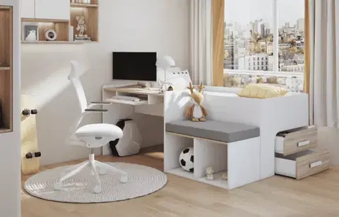 Postele ArtBed Detská vyvýšená posteľ so stolíkom MEGAN | biela 80 x 180 cm
