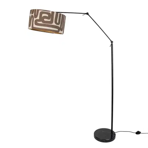 Stojace lampy Nastaviteľná čierna stojaca lampa s hnedým a béžovým pruhovaným tienidlom 50 cm - Editor