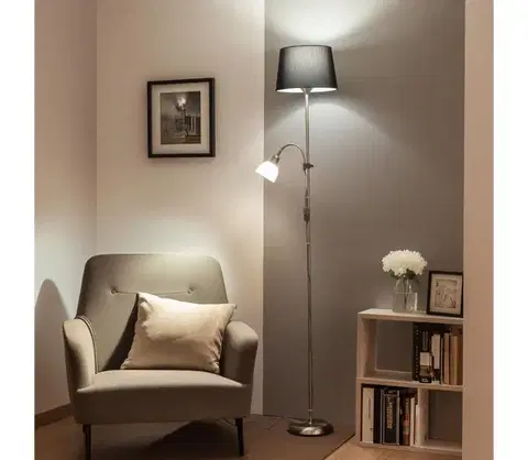 Lampy BRILAGI - Stojacia lampa CERIA 1xE27/100W/230V + 1xE14/25W matný chróm/čierna 1xBG2826+1xEG781038