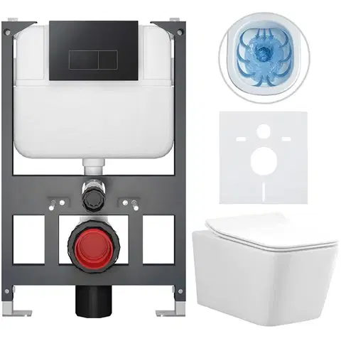 Záchody CERANO - Kompletný WC set Basic/Forte - biela lesklá - WC tlačidlo Modulo/Čierna - závesné - nízky modul - predstenová inštalácia - 51x36 CER-8050BD86144